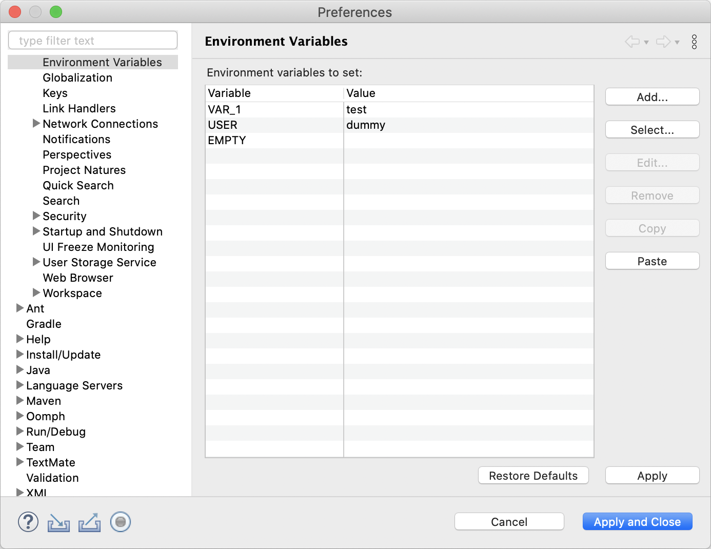 Eclipse Environment Variables by JorisAerts